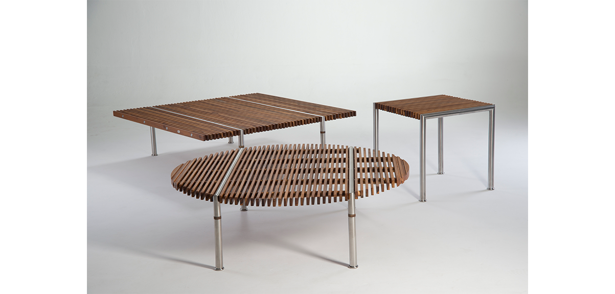 Mesa Lateral Cuadrada Tropical Lounge con distanciadores acero satinado 50 cm H