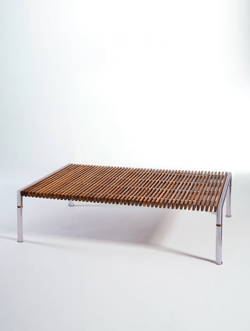 Mesa Baja Rectangular Tropical Lounge listones acero y patas acero inoxidable satinado 1