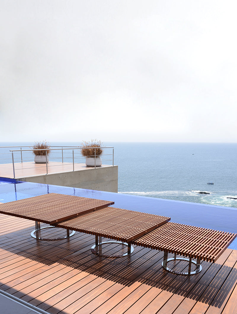 Mesa Baja Cuadrada Tropical Party distanciadores de acero brillante 2