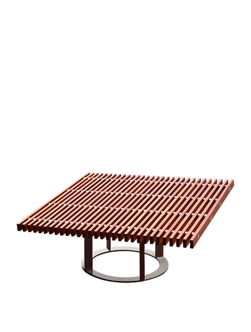 Mesa Baja Cuadrada Tropical Party distanciadores de acero brillante 1